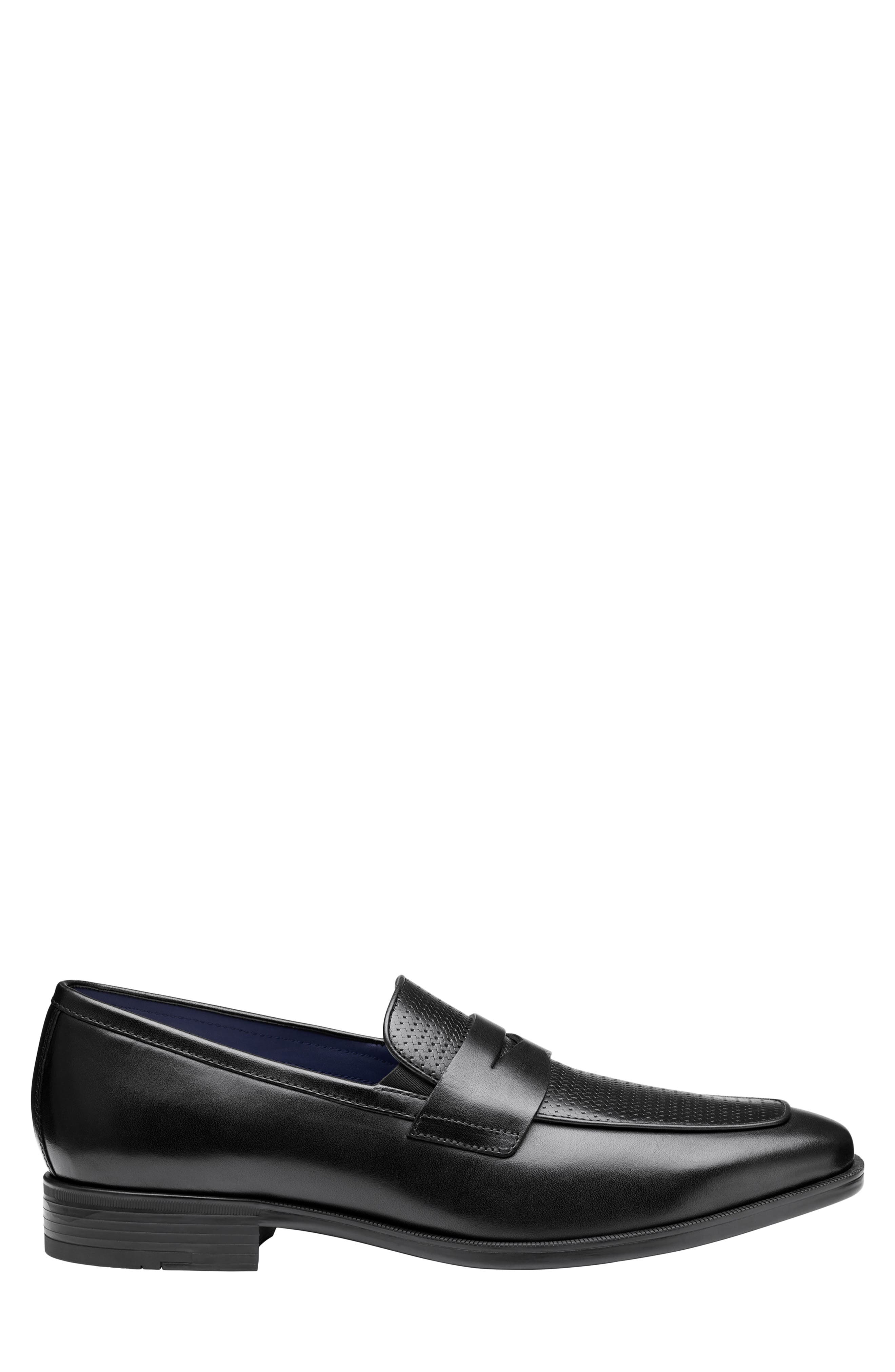 Johnston & Murphy Gibbons Embossed Penny Loafer, Alternate, color, Black Full Grain