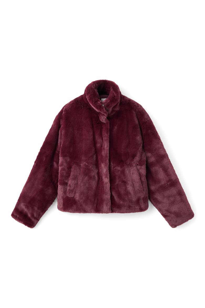 Faux Fur Coat, Main, color, BURGUNDY