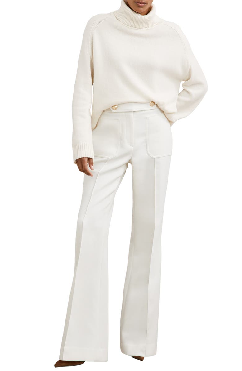 Reiss Lily Button Tab Flare Leg Pants, Alternate, color, White