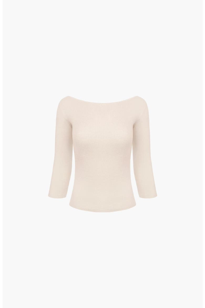 Knit 3/4 Sleeve Boat Neck Top, Main, color, Cream