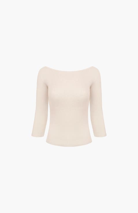 Knit 3/4 Sleeve Boat Neck Top