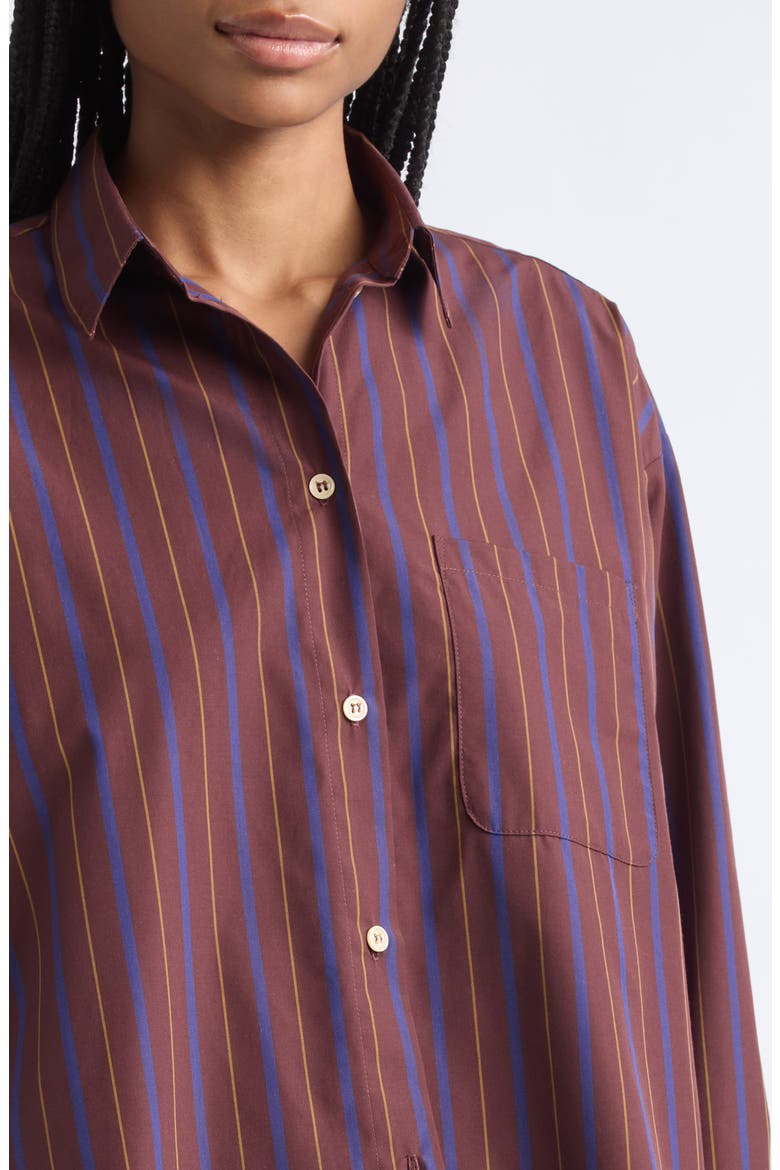 The Essential Striped Long Sleeve Cotton & Silk Shirt, Alternate, color, OXBLOOD STRIPE