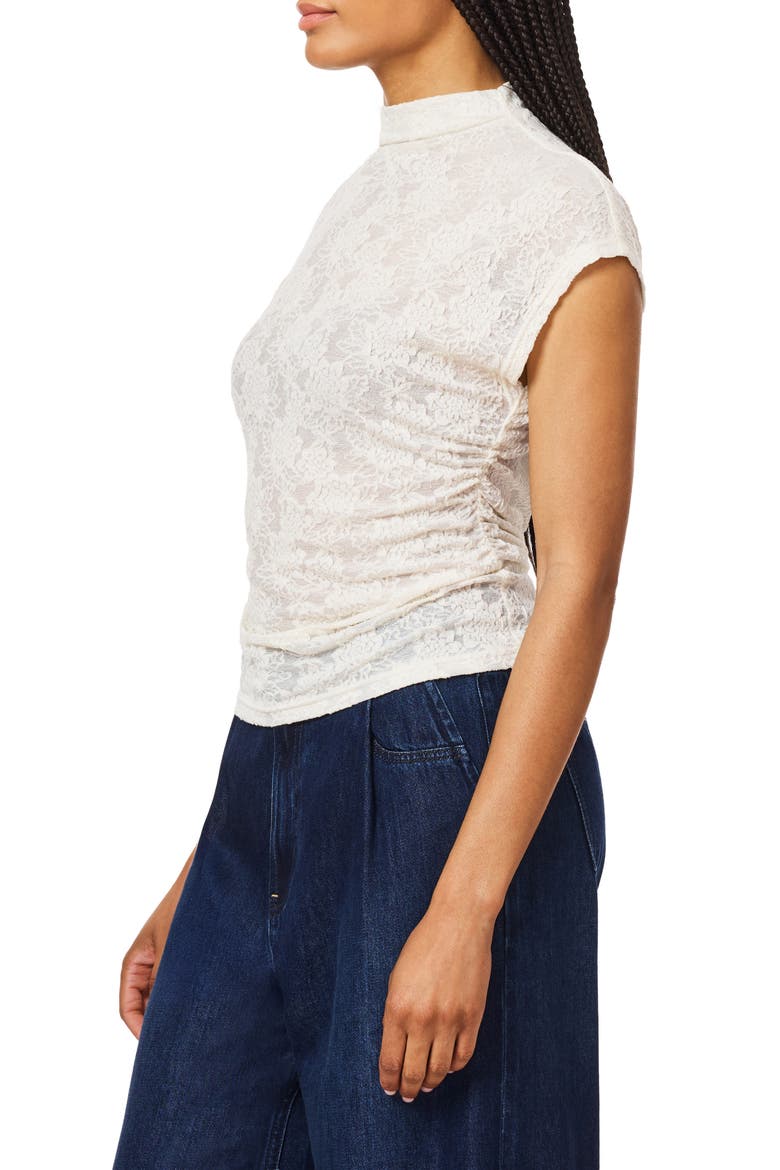 Cap Sleeve Dolman Mock Neck Lace Top, Alternate, color, ANTIQUE WHITE