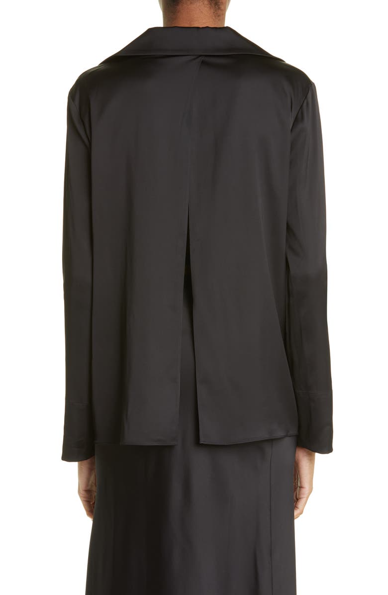 Jacquemus La Chemise Notte Logo Charm Open Front Stretch Satin Blouse, Alternate, color,