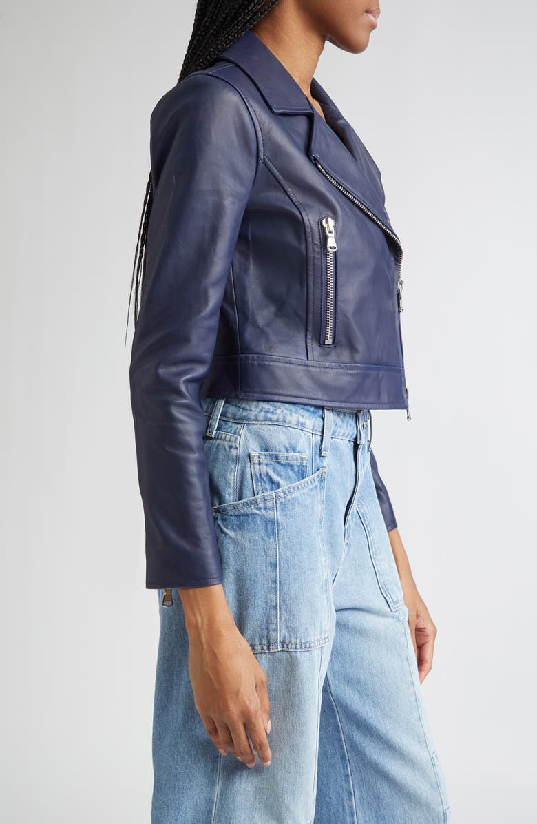 L'AGENCE Onna Crop Leather Biker Jacket, Alternate, color,
