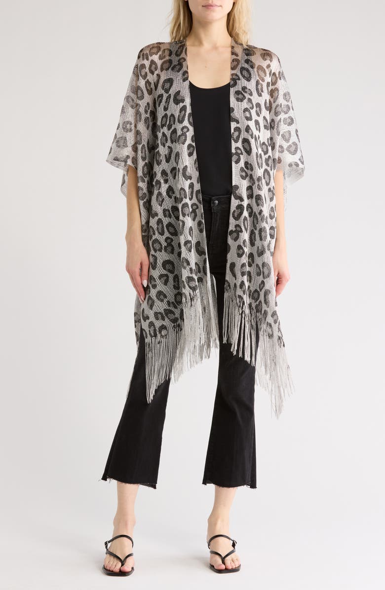 Steve Madden Sparkle Leopard Fringe Trim Ruana, Main, color, 