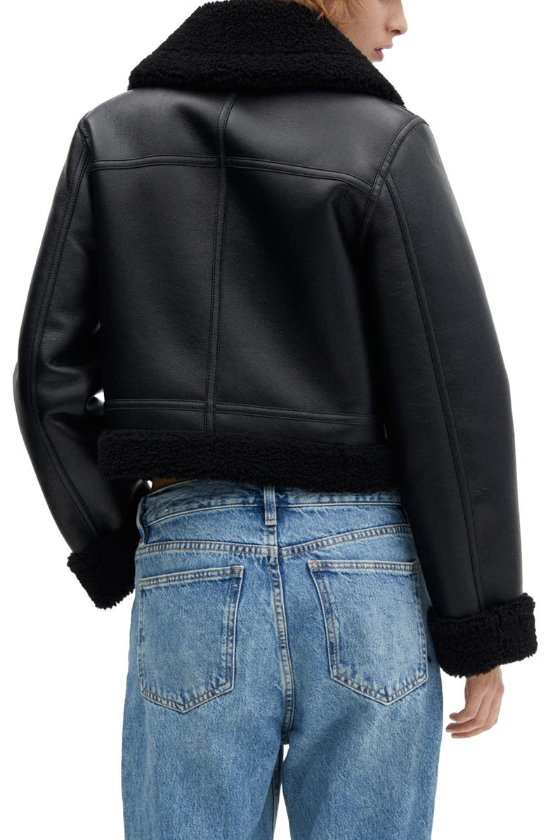 MANGO Faux Shearling Trim Moto Jacket, Alternate, color, 