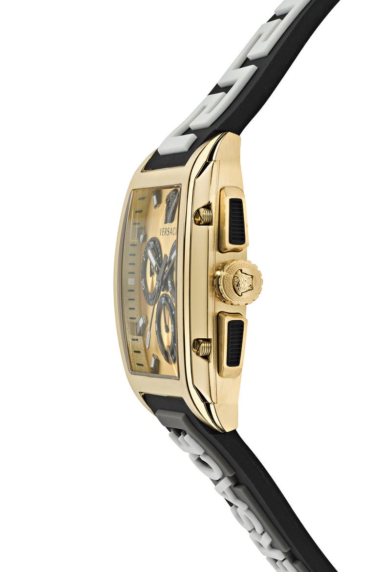 Dominus Chronograph Silicone Strap Watch, 42mm, Alternate, color, IP YELLOW GOLD