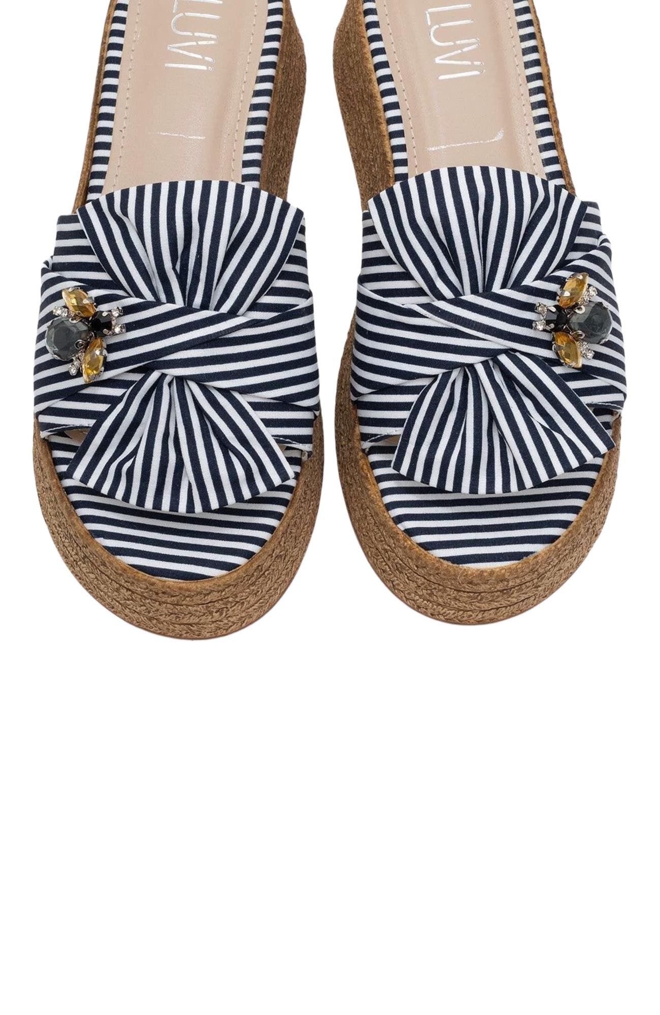 Shara Braided Bow & Bee Buckle Platform Sandal, Alternate, color, Navy Faux Leather
