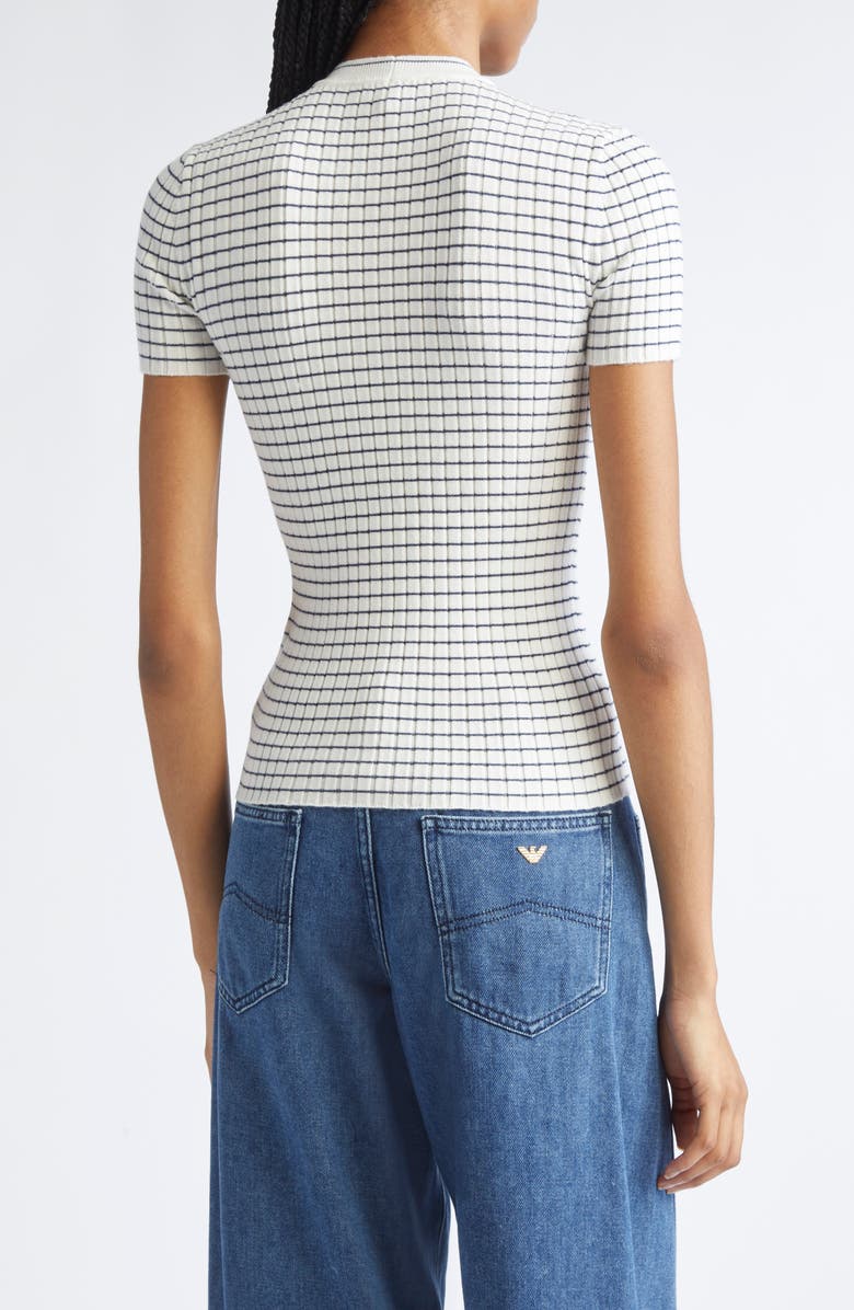 Emporio Armani Stripe Rib Crewneck Top, Alternate, color, Solid White