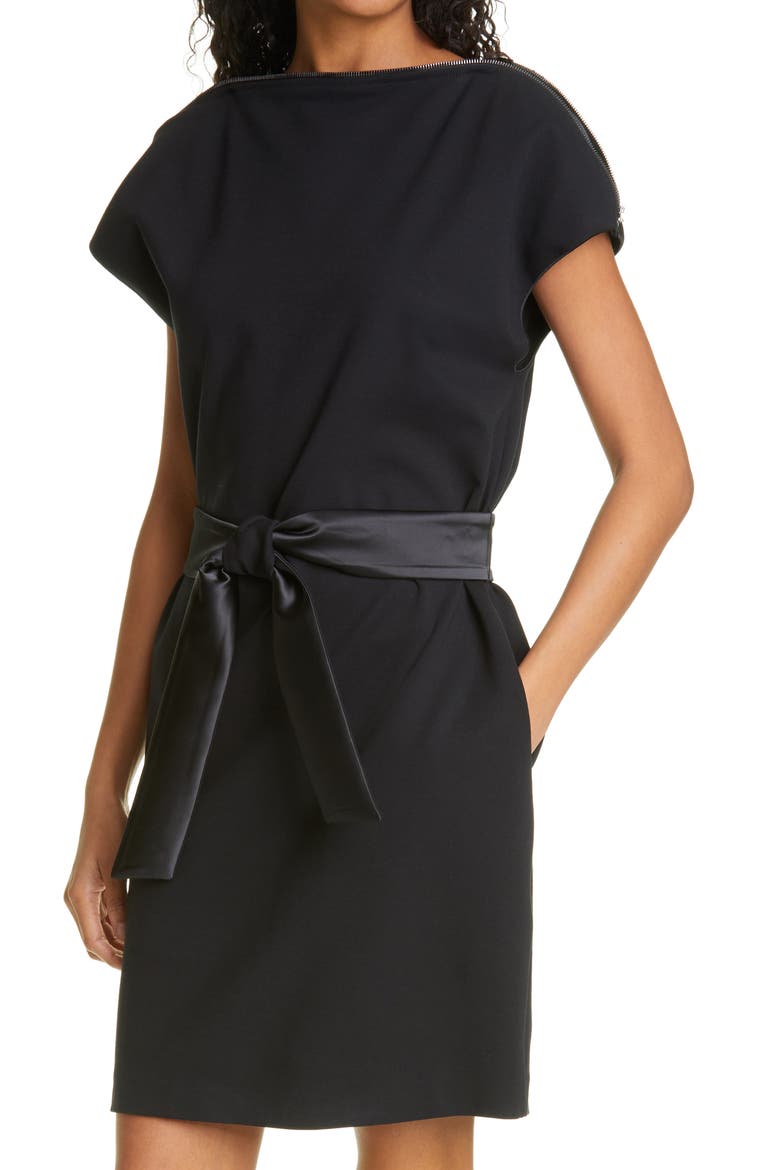 Milano Zip Boatneck Jersey Dress, Alternate, color, SOLID BLACK