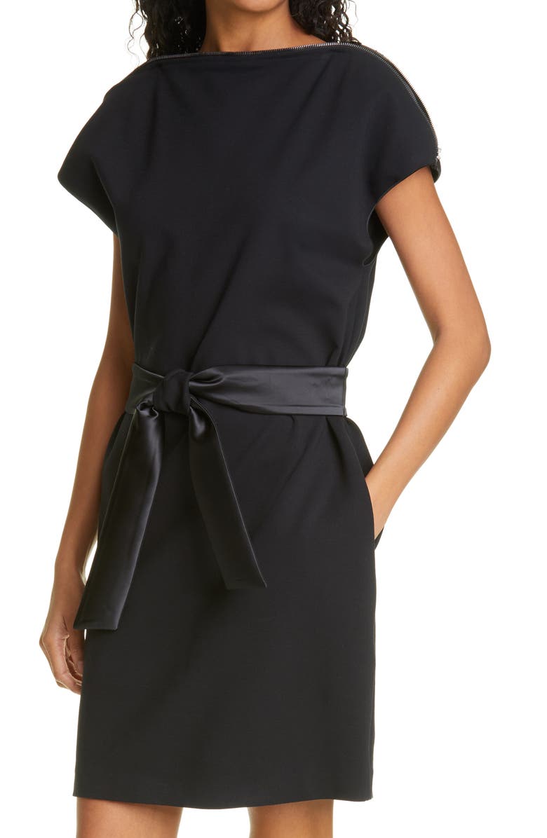 Emporio Armani Milano Zip Boatneck Jersey Dress, Alternate, color, Solid Black
