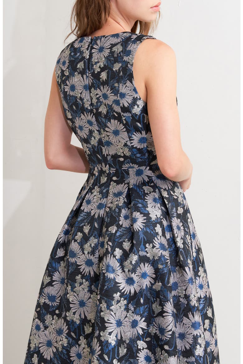 Floral Jacquard A-Line Midi Dress, Alternate, color, NAVY MULTI