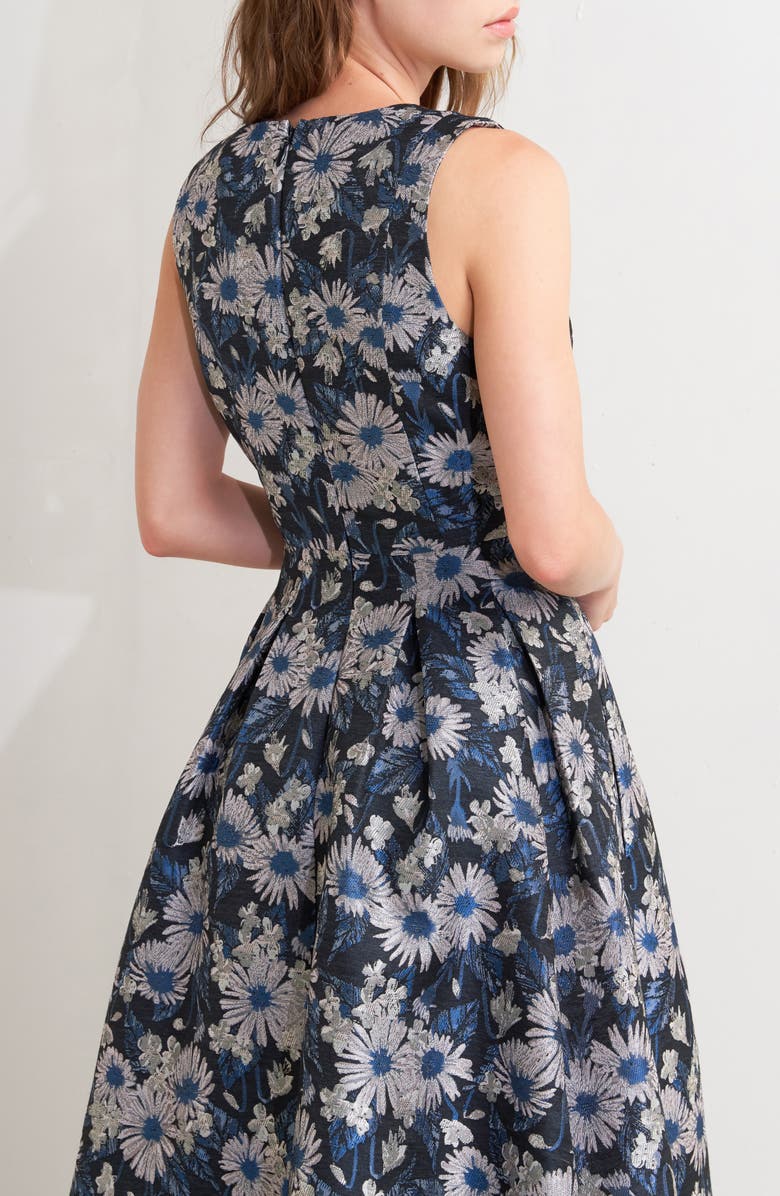 FREEMARKET Floral Jacquard A-Line Midi Dress, Alternate, color, Navy Multi