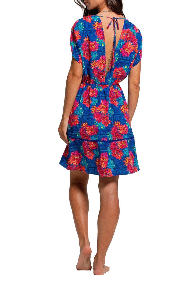 Cosita Linda Floral Ruched Sleeve Cover-Up Sundress, Alternate, color, Blue Multi