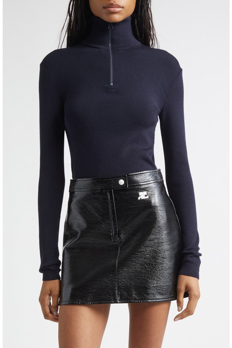 Merino Wool Mock Neck Half Zip Sweater, Main, color, NAVY