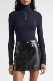 Courrèges Merino Wool Mock Neck Half Zip Sweater