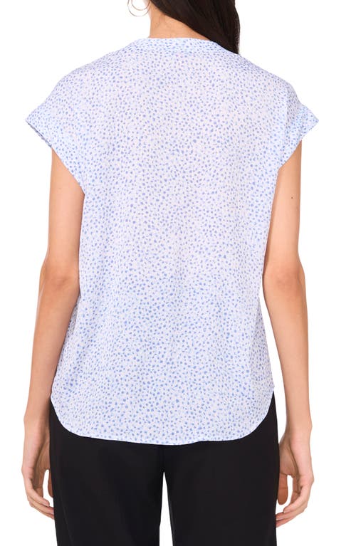 Vince Camuto Dot Print Split Neck Top In Lake Breeze