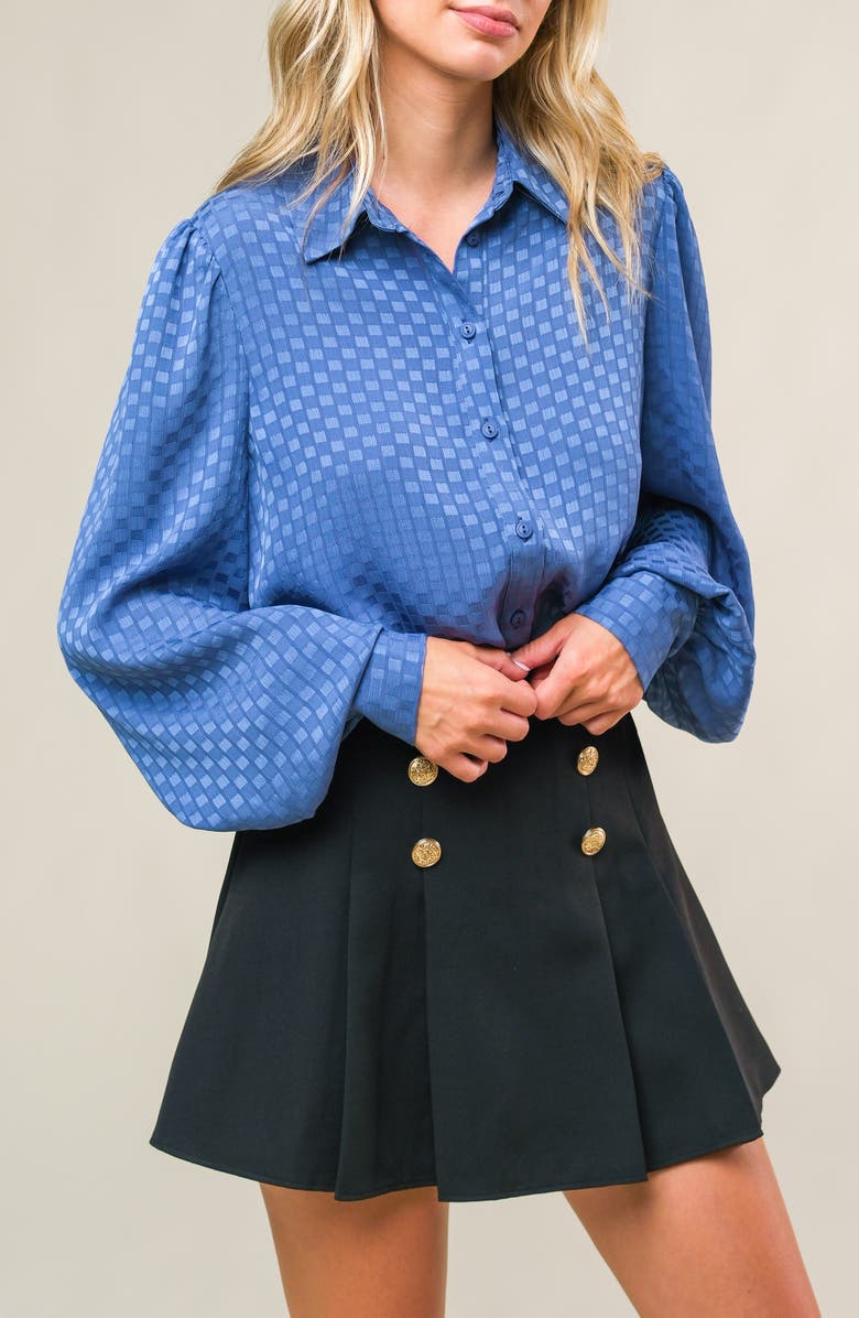 FLYING TOMATO Checkered Long Sleeve Button-Up Shirt, Alternate, color, Steel Blue