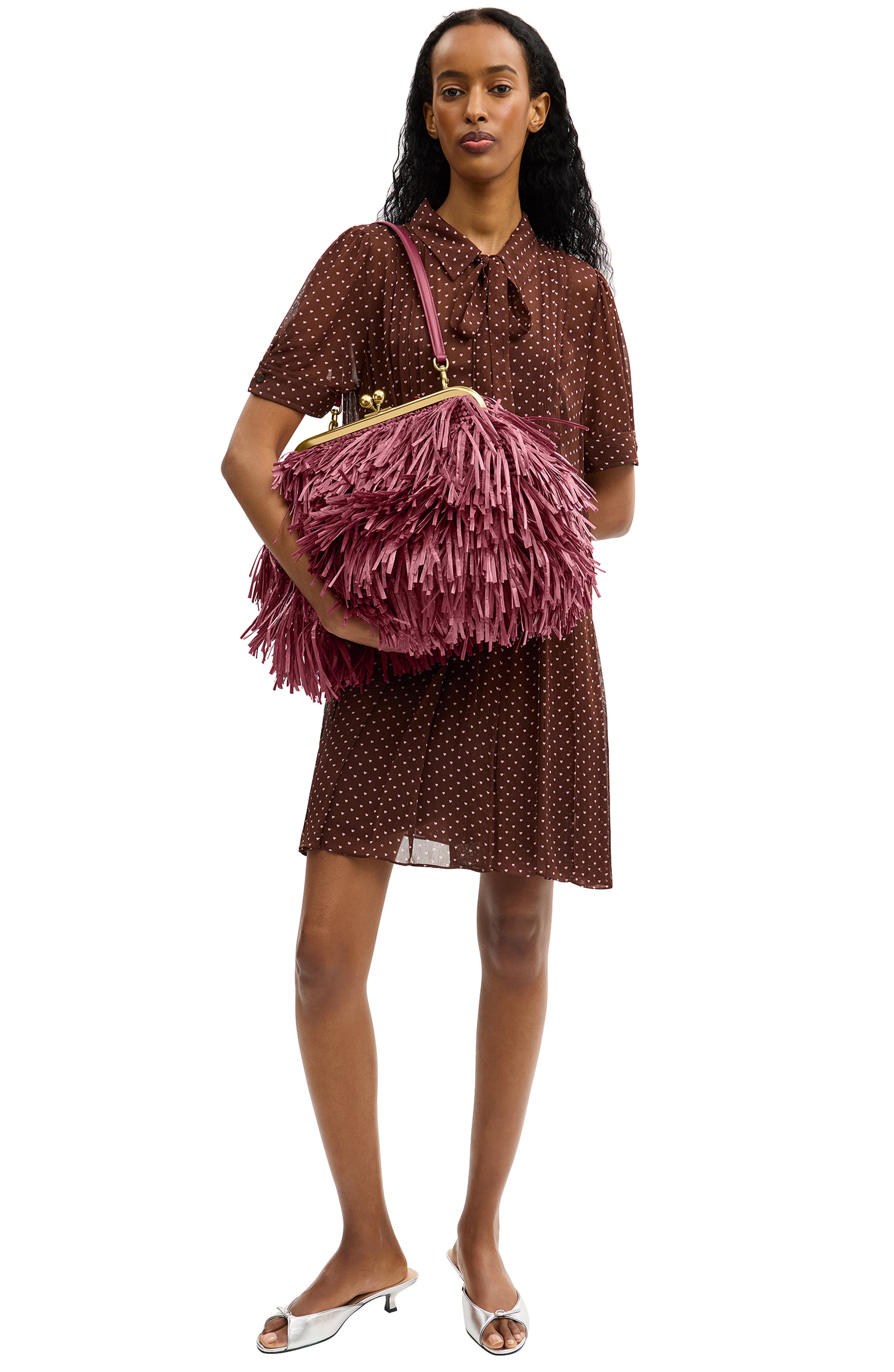 Kisslock Fringe Straw Frame Bag, Alternate, color, B4/ DARK FUCHSIA