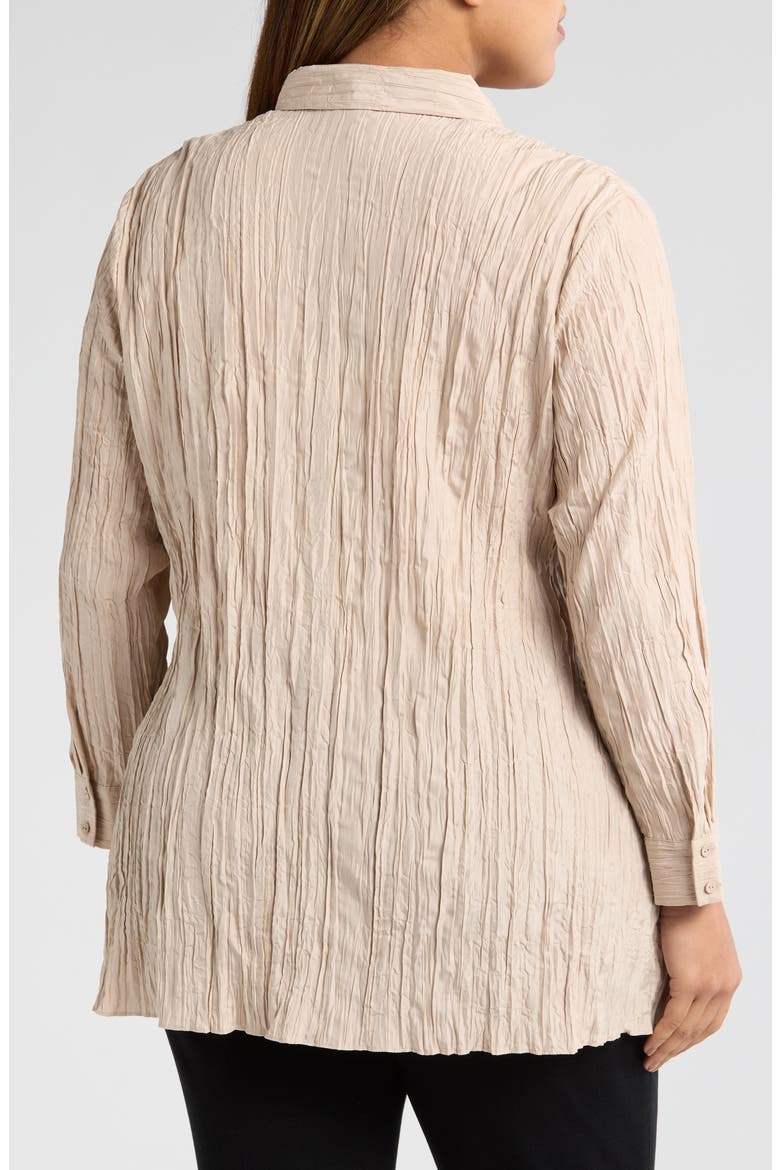 Classic Collar Pleated Longline Silk Button-Up Shirt, Alternate, color, WHEAT