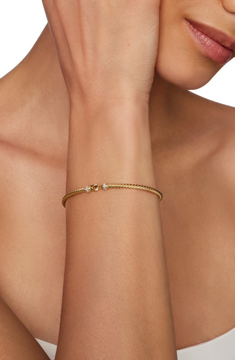 David Yurman Buckle Classic 18K Yellow Gold & Diamond Cable Bracelet, 2.6mm, Alternate, color, Diamond