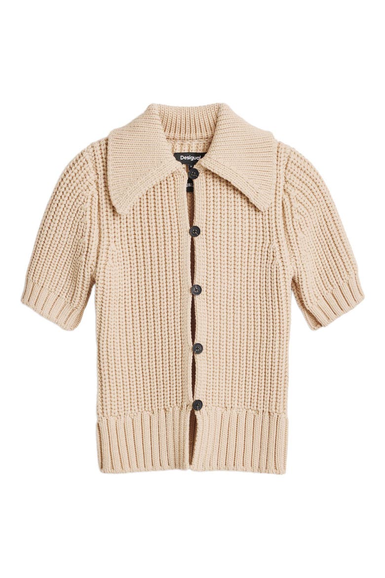 Short Sleeve Cotton Blend Cardigan, Alternate, color, BEIGE