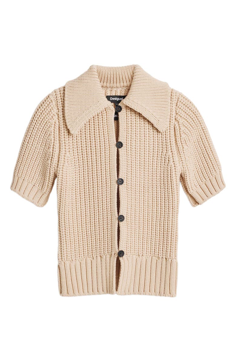 Desigual Short Sleeve Cotton Blend Cardigan, Alternate, color, Beige