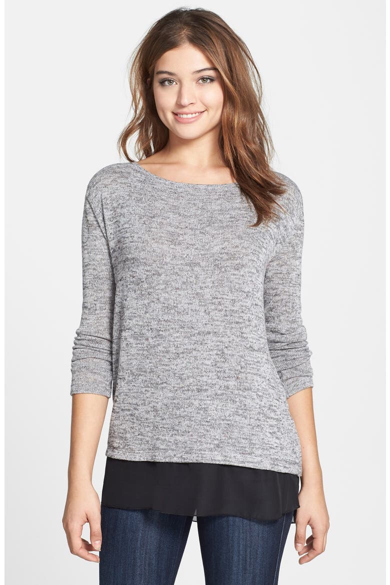 Contrast Hem Sweater, Main, color, BLACK