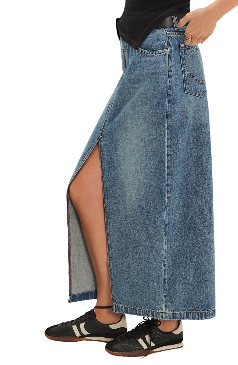 Free People Nothing Better Denim Maxi Skirt, Alternate, color, Little Things