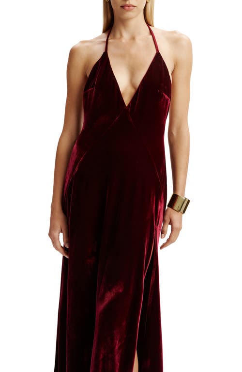 Bardot Yve Velour Halter Dress In Burgundy