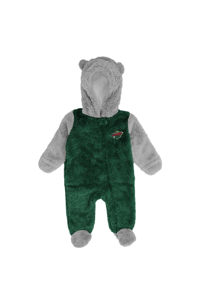 Newborn & Infant Green Minnesota Wild Game Nap Teddy Fleece Bunting Full-Zip Sleeper, Alternate, color, Green