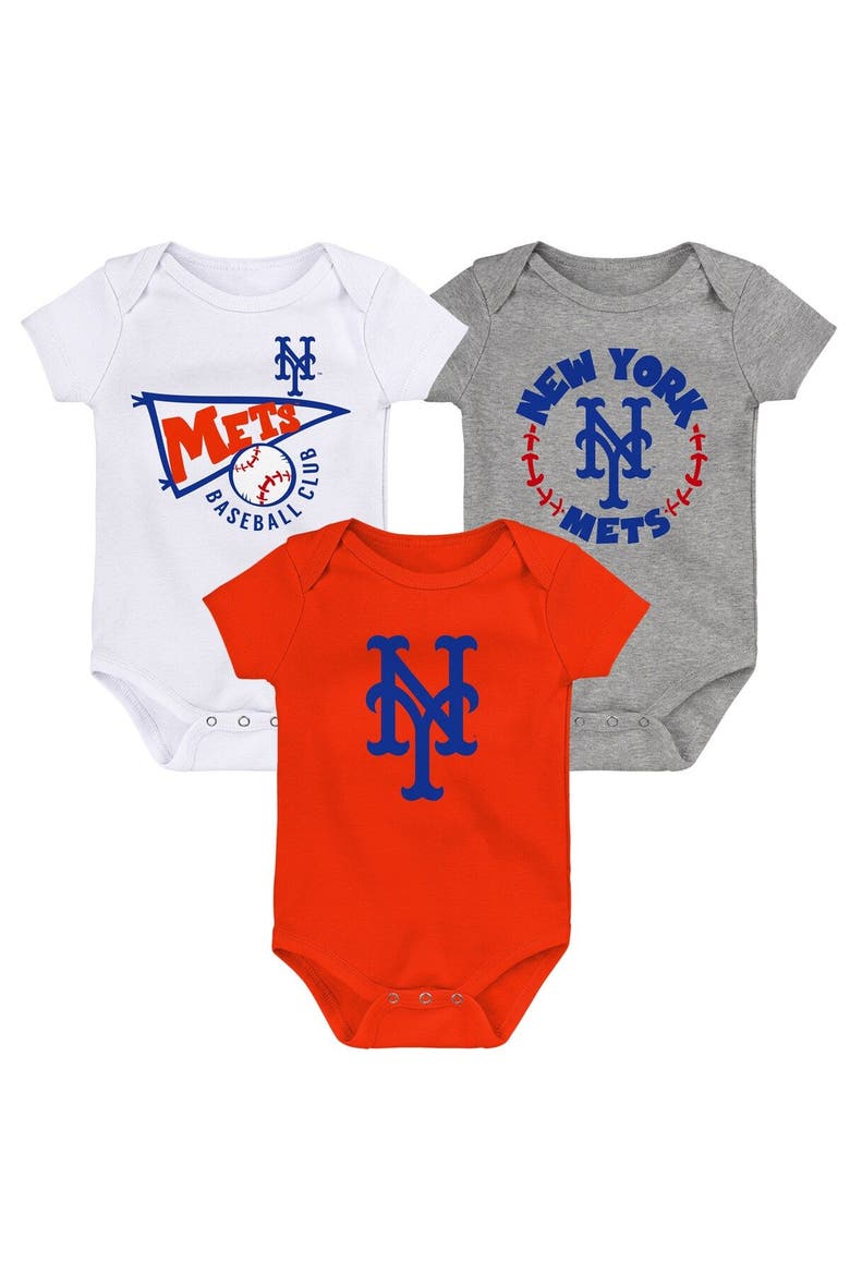 Infant Orange/White/Heather Gray New York Mets Biggest Little Fan 3-Pack Bodysuit Set, Main, color, Orange