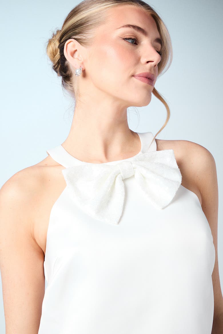 Sequin Bow Shift Bridal Mini Dress, Alternate, color, Ivory