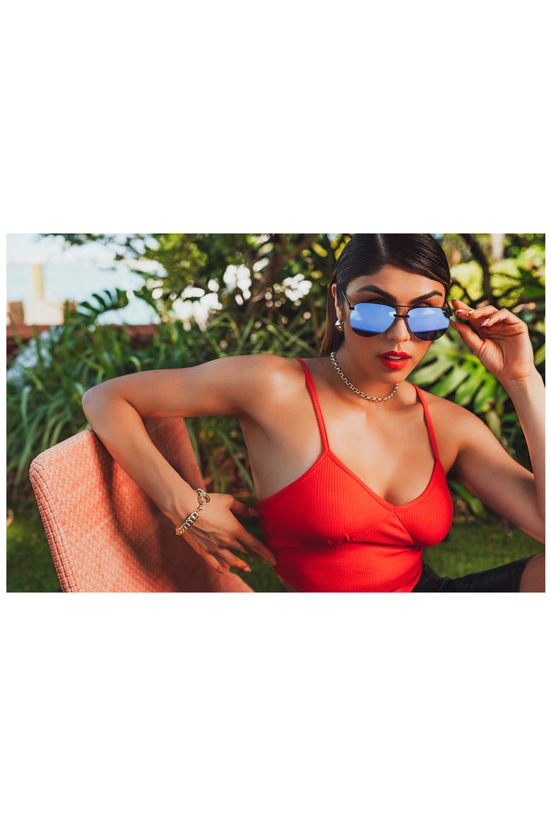 Australia x Maluma The Playa 56mm Aviator Sunglasses, Alternate, color, MATTE BLACK / COBALT MIRROR