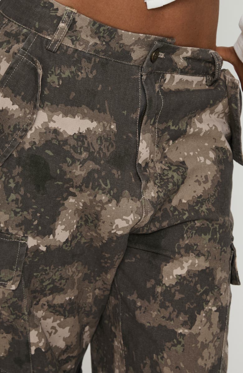 Princess Polly Mischief Camo Low Rise Wide Leg Cargo Pants, Alternate, color, Green