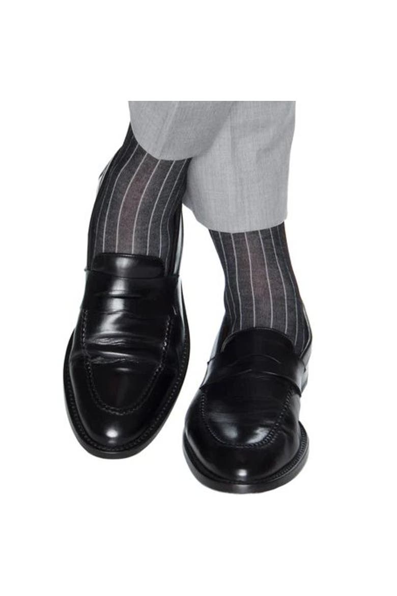 Nigel Over The Calf Vertical Stripe Mercerized Cotton Socks, Alternate, color, Black with Grey Stripe