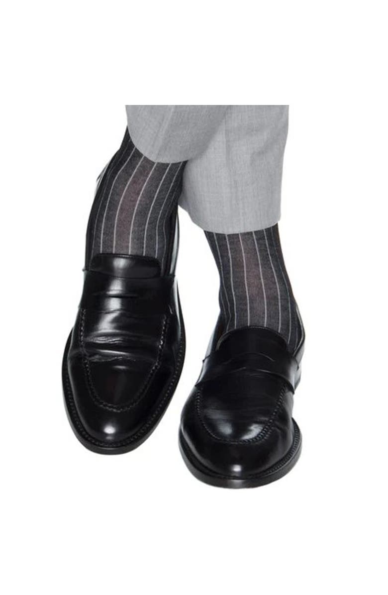 Trafalgar Nigel Over The Calf Vertical Stripe Mercerized Cotton Socks, Alternate, color, Black With Grey Stripe