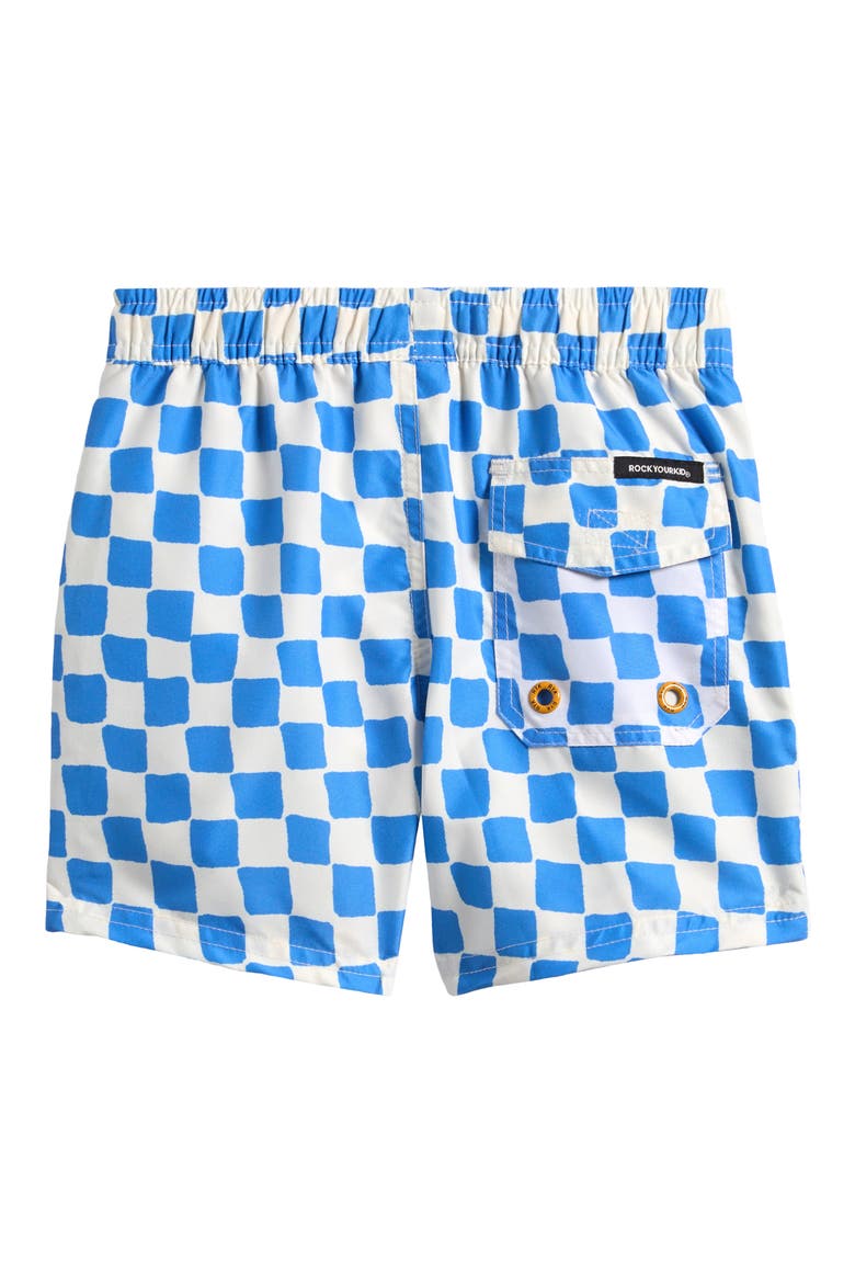 Kids' Blue Checker Swim Trunks, Alternate, color, BLUE/ CREAM