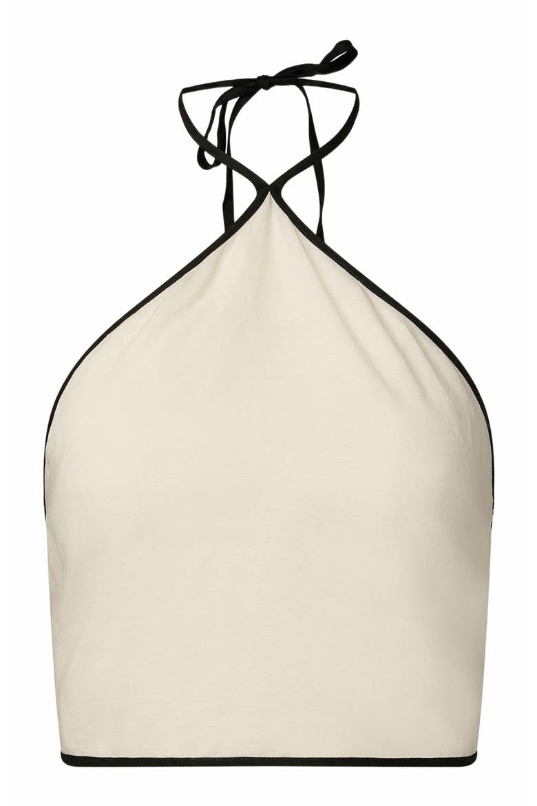 Air Linen Cropped Halter Top, Alternate, color, EGRET/BLACK