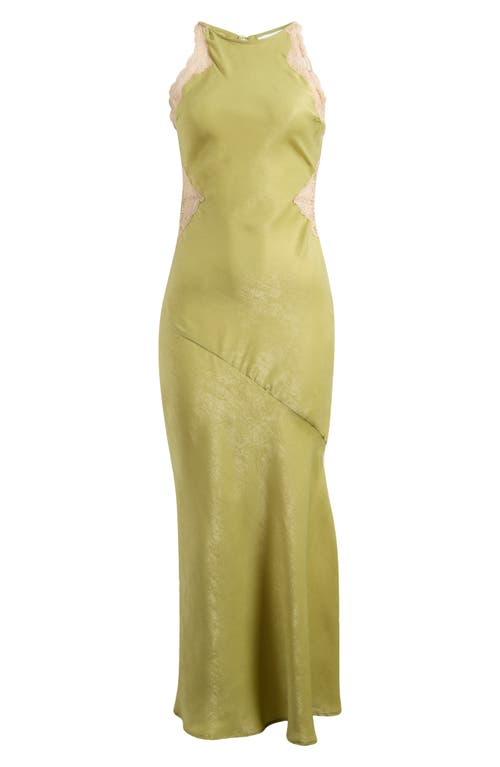 Topshop Lace Inset Sleeveless Satin Midi Dress In Green
