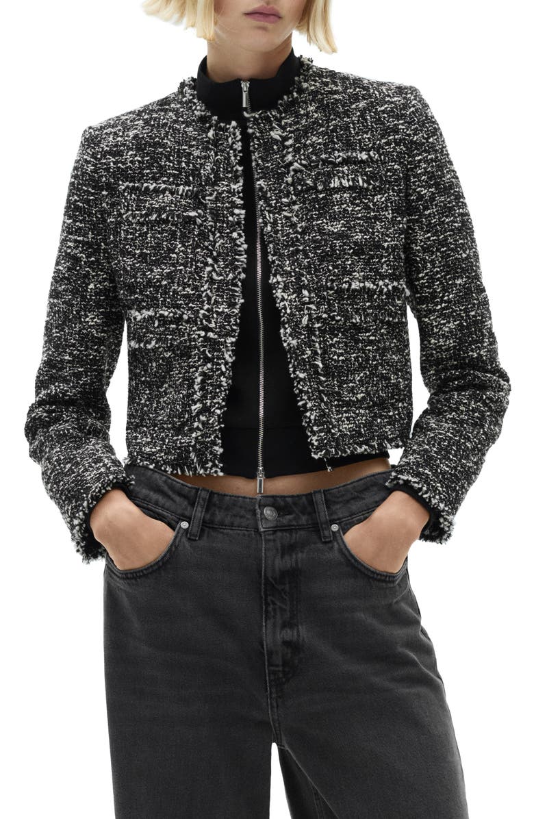 MANGO Fray Trim Tweed Jacket, Main, color,