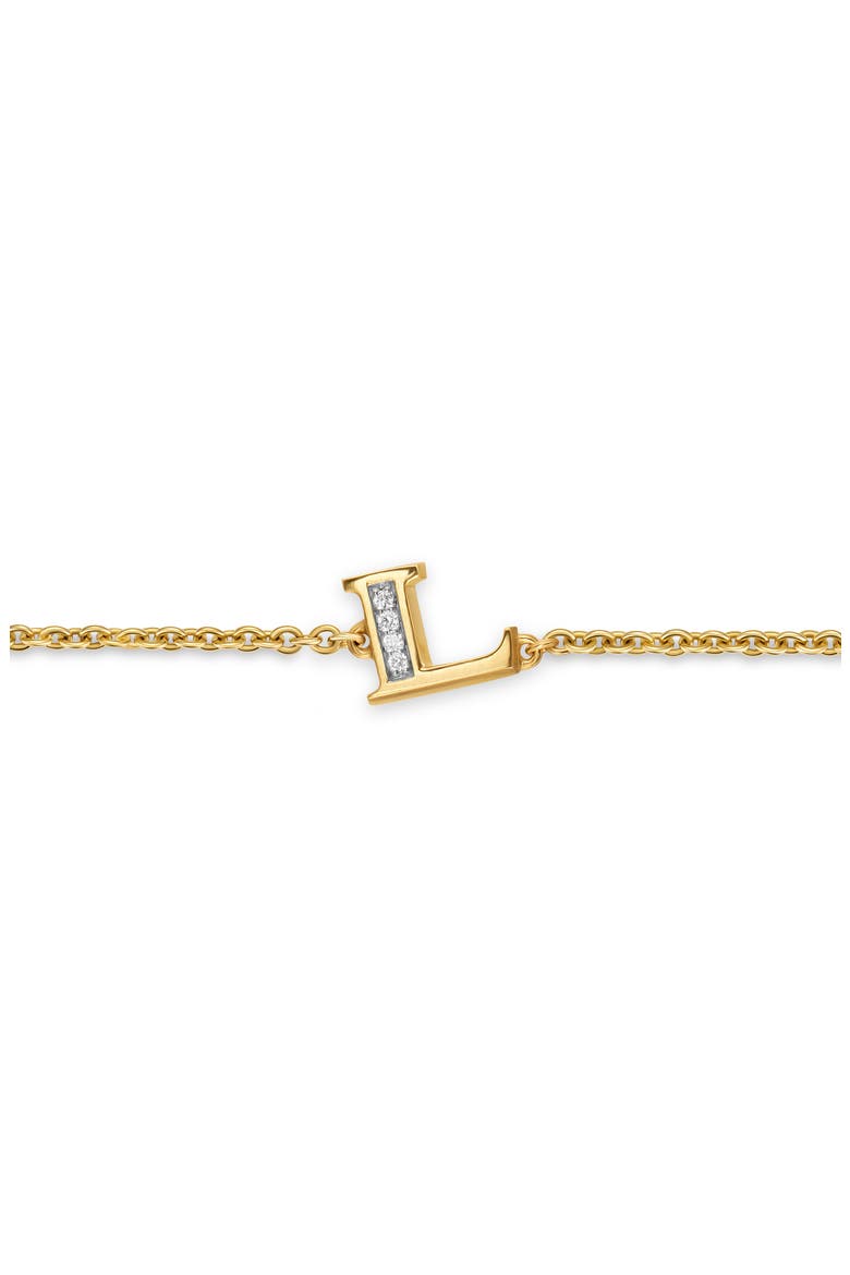 Petite Pavé Initial Chain Bracelet in 18K Yellow Gold with Diamonds, Alternate, color, DIAMOND L