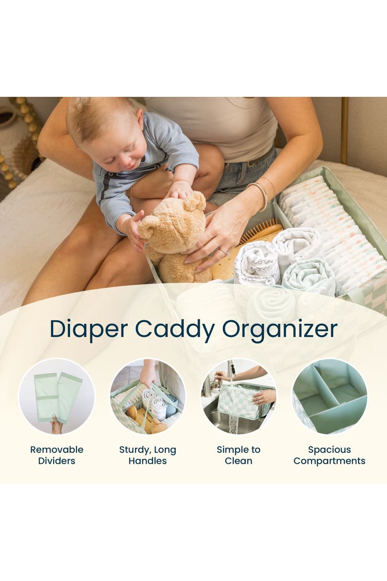 Diaper Caddy Organizer, Alternate, color, Sage Checkers