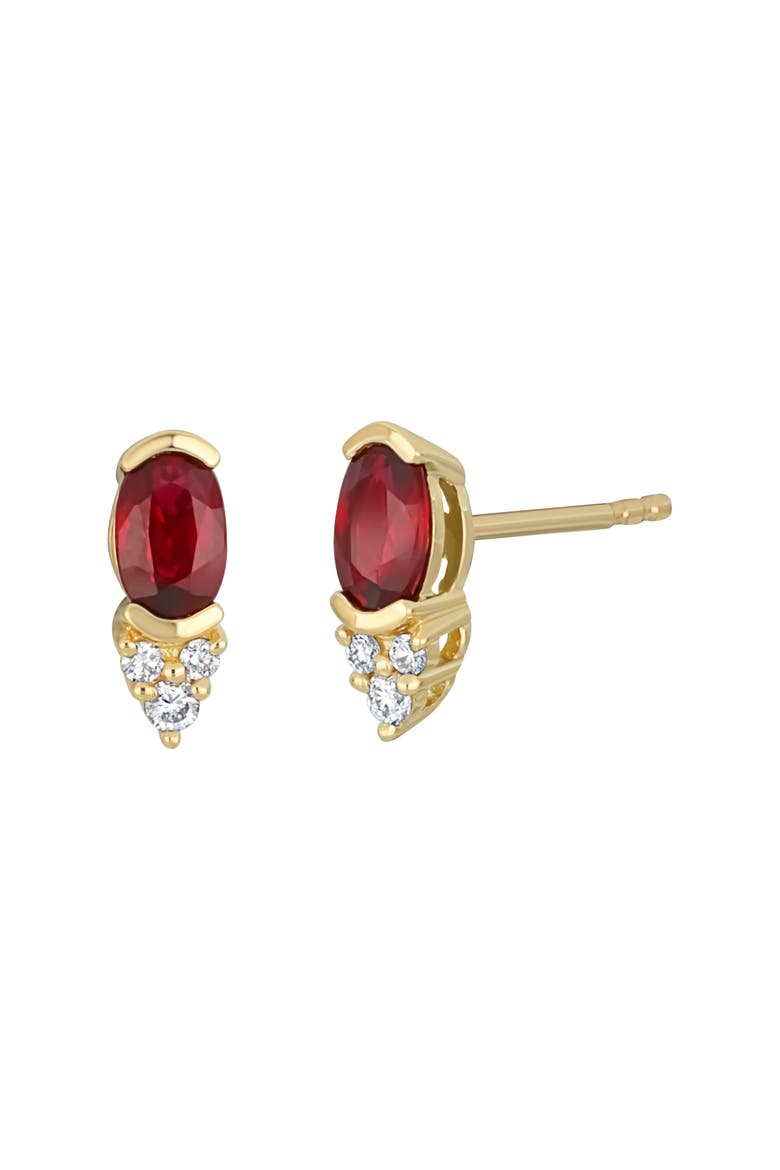 El Mar Ruby & Diamond Stud Earrings, Main, color, 18KY 6DI0.06 2RB0.72