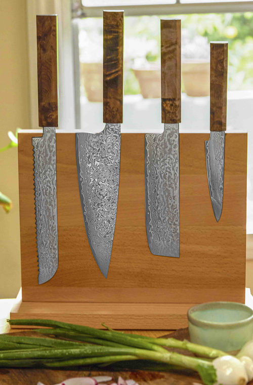 Italic European Beech Wood Magnetic Knife Block In Light Brown/beige