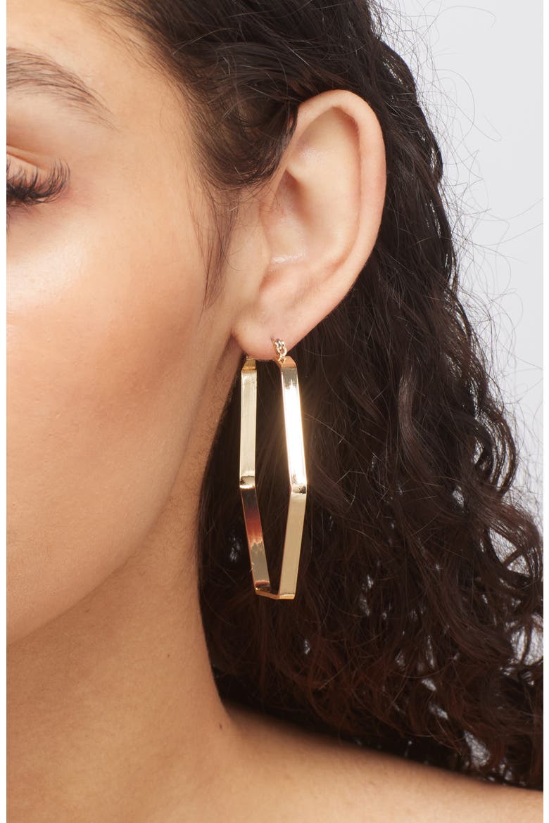 Hexagonal Hoop Earrings, Alternate, color, GOLD
