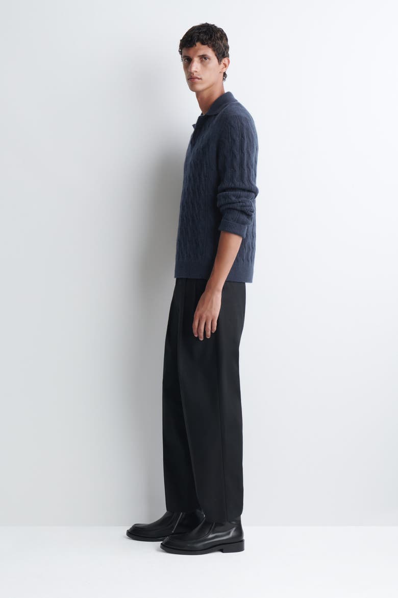 Cable-knit Pure Cashmere Polo Sweater, Alternate, color, NAVY