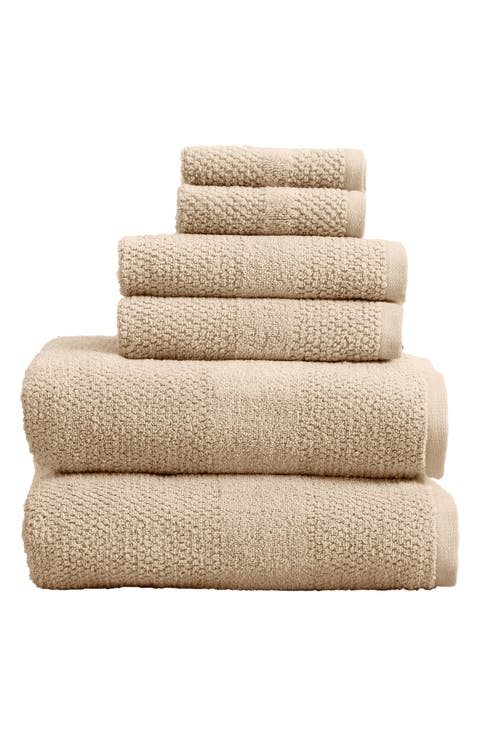 6-Piece Textured Weave Cotton Bath Towel Set