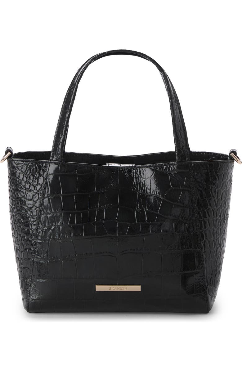 Brahmin Small Mona Croc Embossed Leather Tote, Main, color, Black